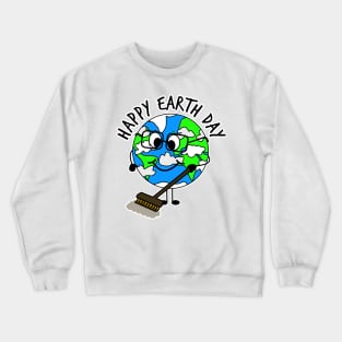 Happy Earth Day Planet Sweeping Cleaning Crewneck Sweatshirt